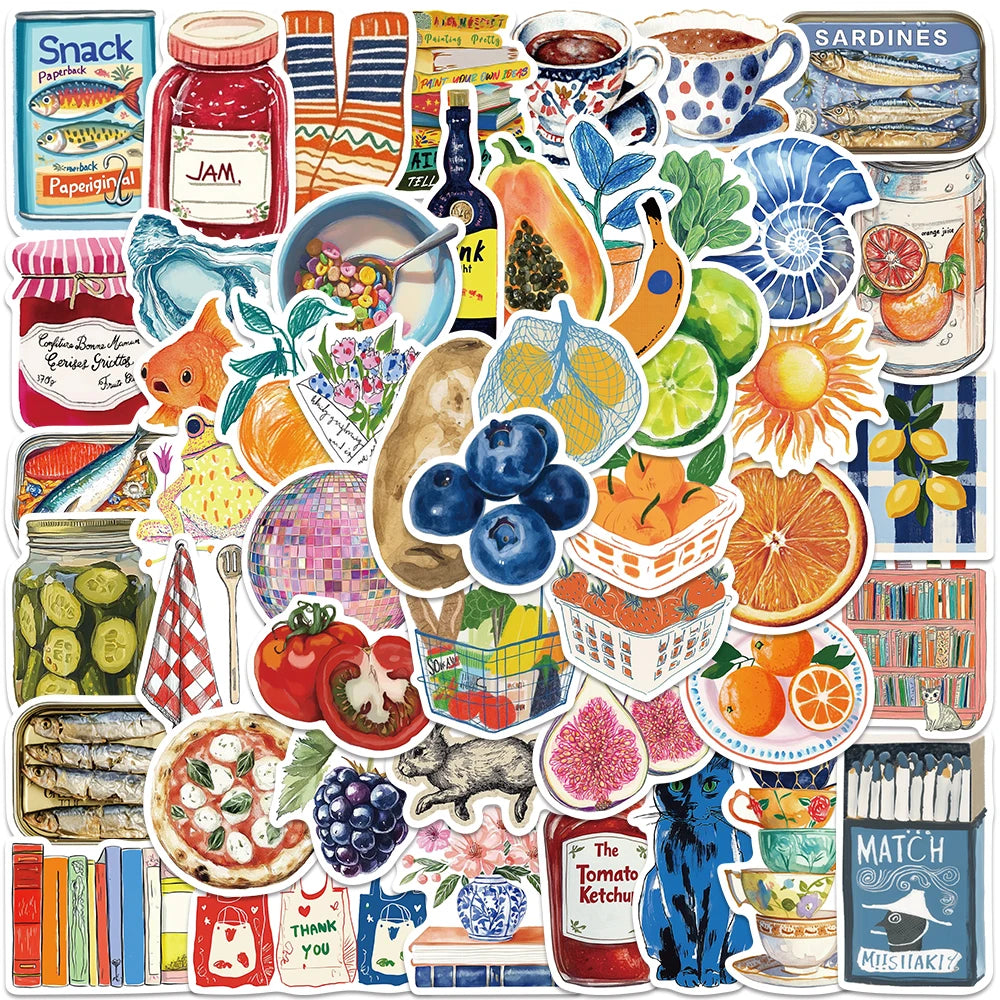 Vintage Food Art Sticker Pack — 50pcs