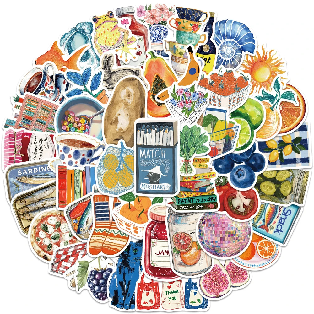 Vintage Food Art Sticker Pack — 50pcs